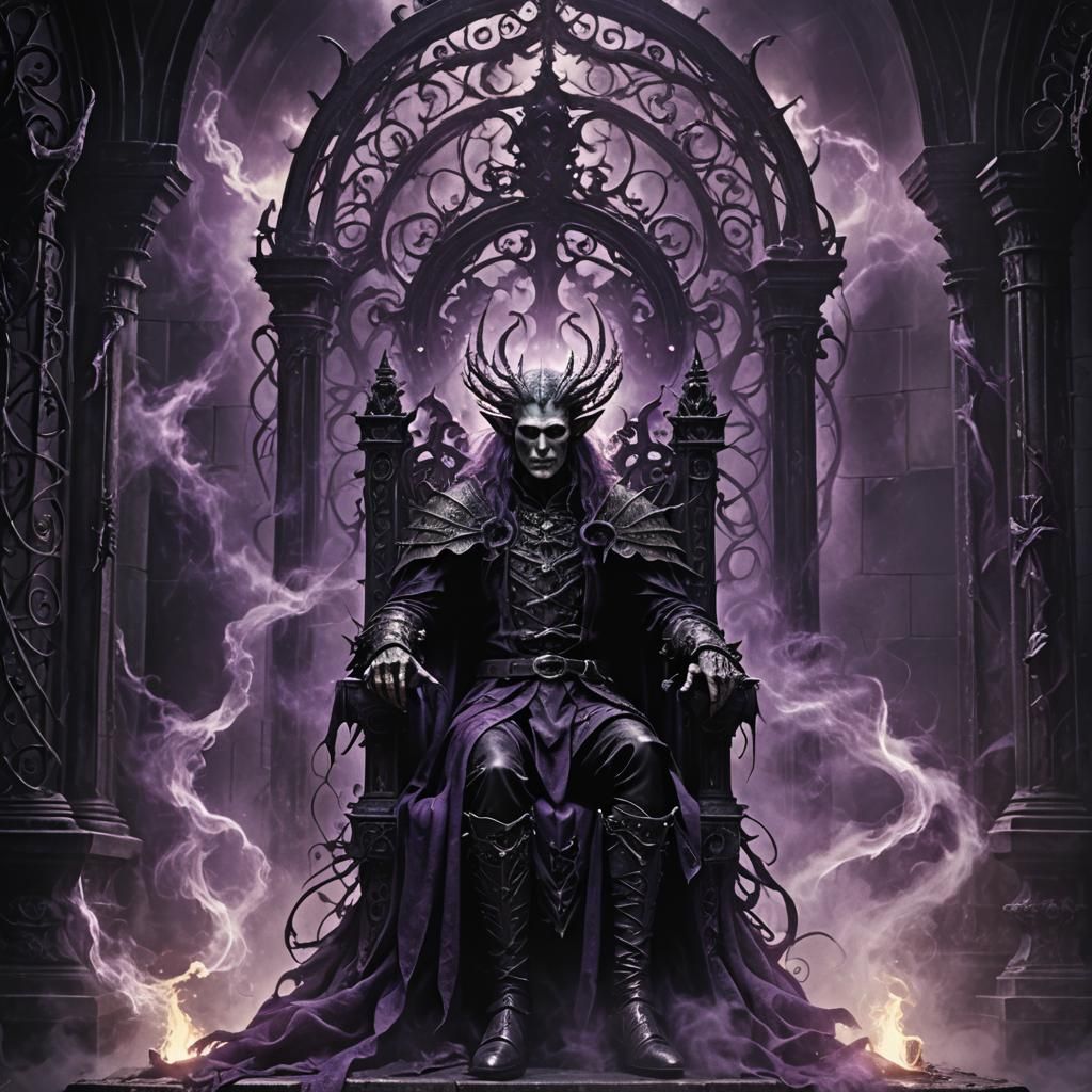 Demonic Elf on Sword Throne in Victorian Gothic Style