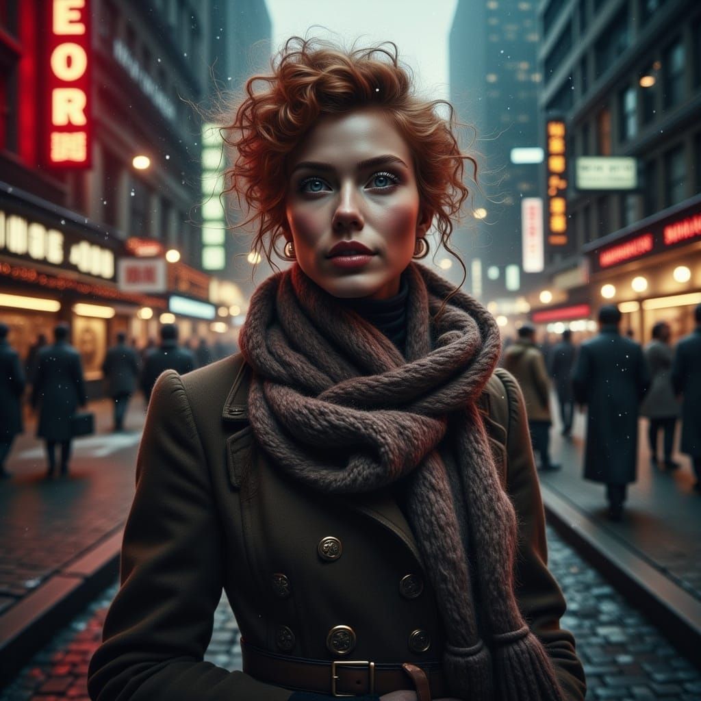 Superrealistic Portrait of a Red-Haired Woman Strolling Broa...
