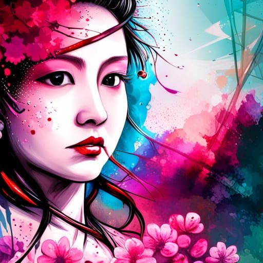 Geisha Graffiti Cherry Blossom Street Art
