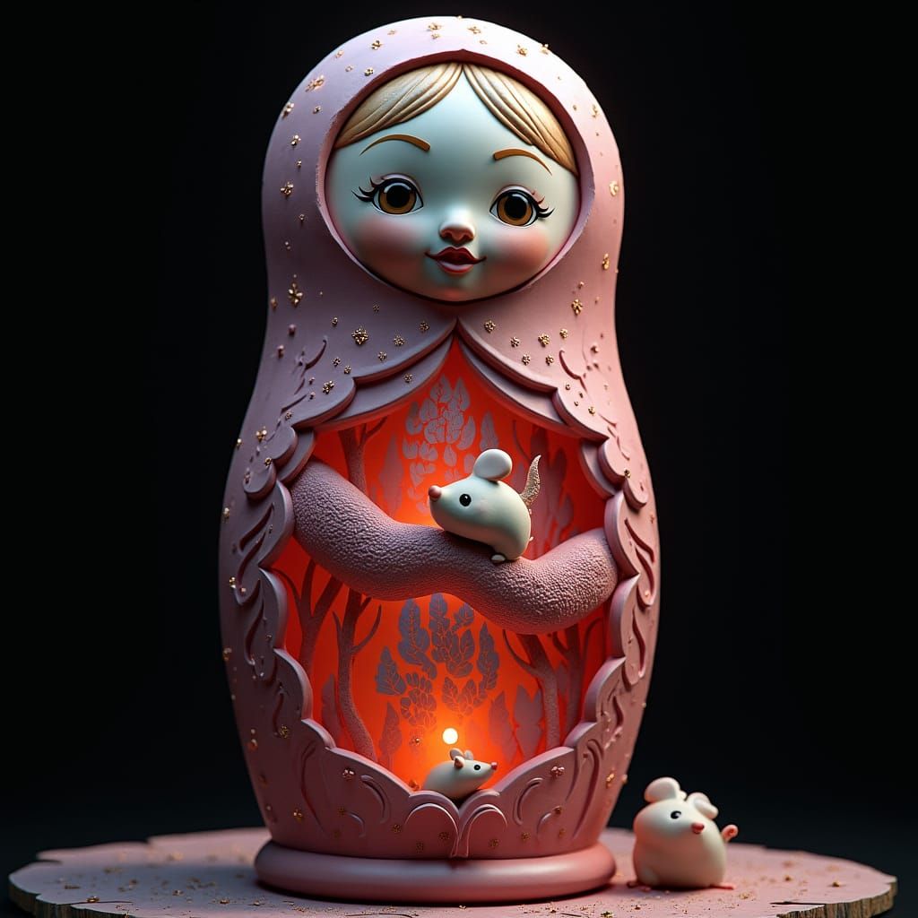 Rose Matryoshka Doll with Stars and Mice