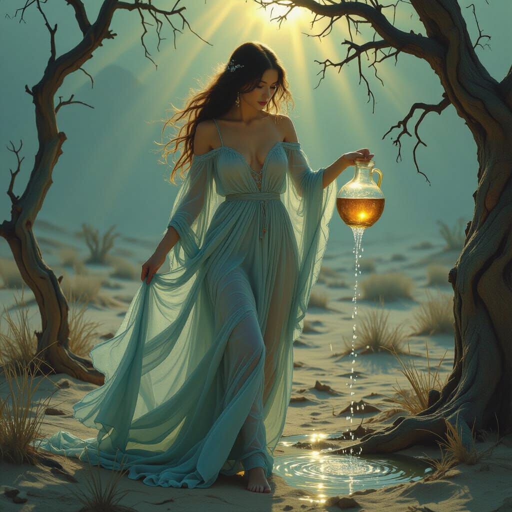 Ethereal Soul Revives Desert Tree in Surreal Oil Painting