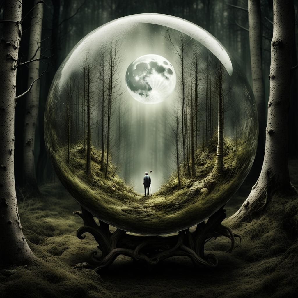 Surreal Moon Forest Double Exposure