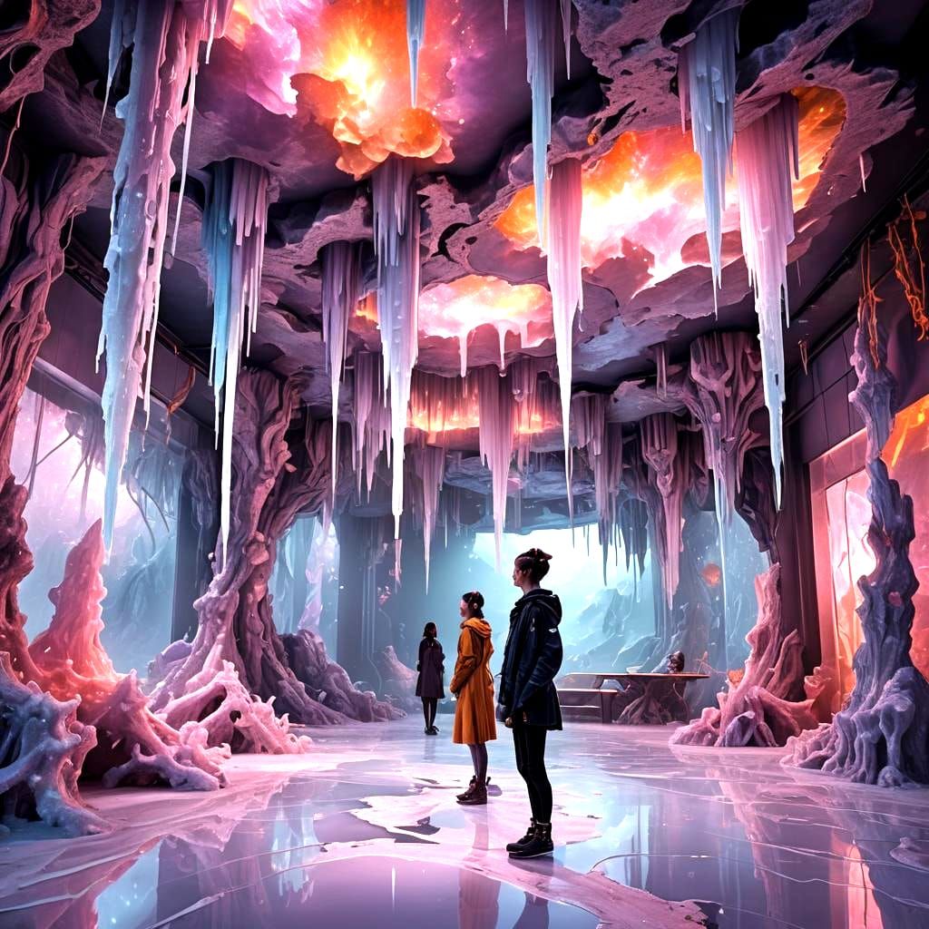 Fairy Queen in Neon Jewelry Room: Surreal Acrylic Art