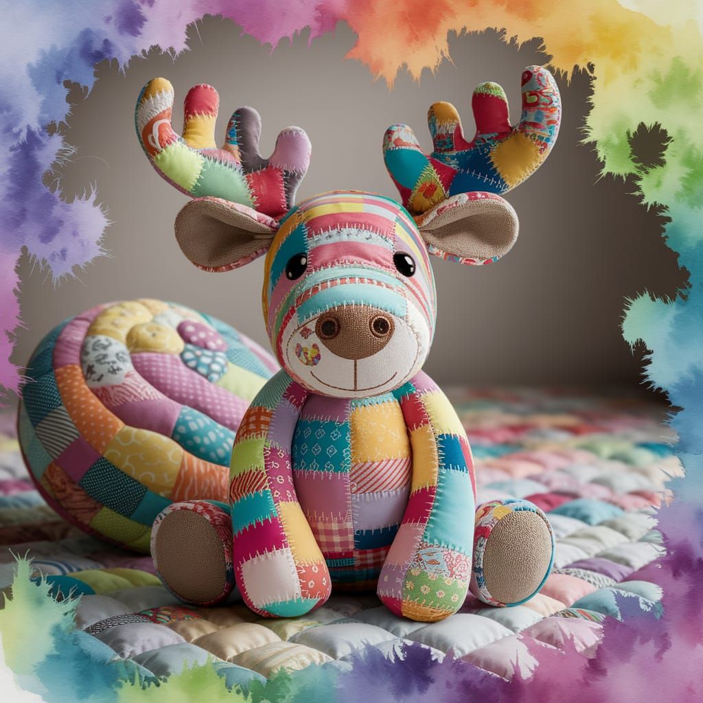 Quilted Moose Plush Toy in Dreamy Watercolor