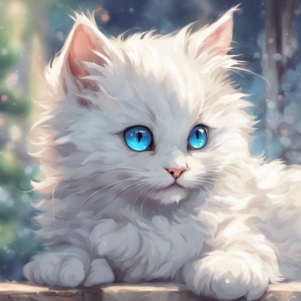 Anime Kitten with Blue Eyes in Manga Style