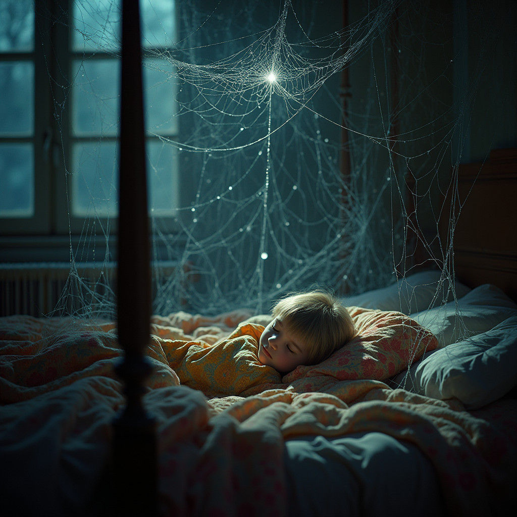 Child Asleep in Ethereal Spider Web