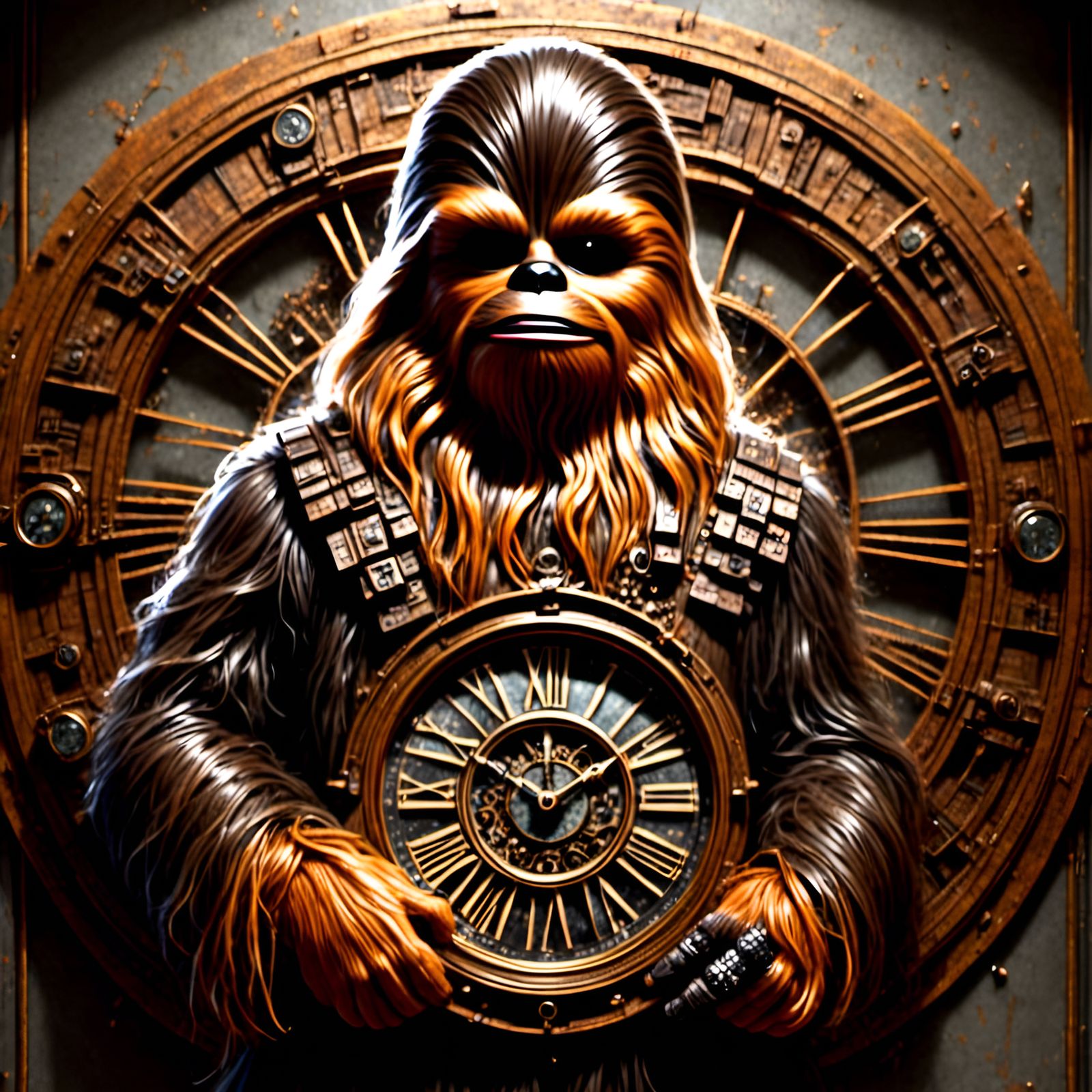 Chewbacca Portrait Holding Intricate Clock Concept Art