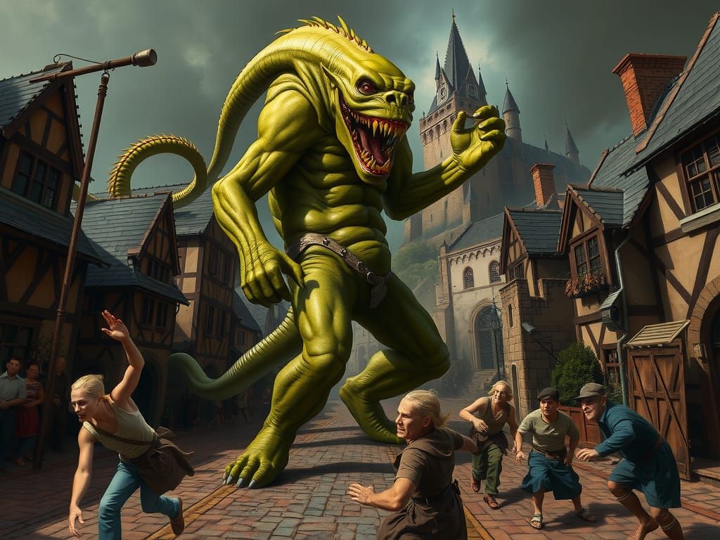 Biopunk Xenomorph-Ogre Hybrid Terrorizes Medieval Town