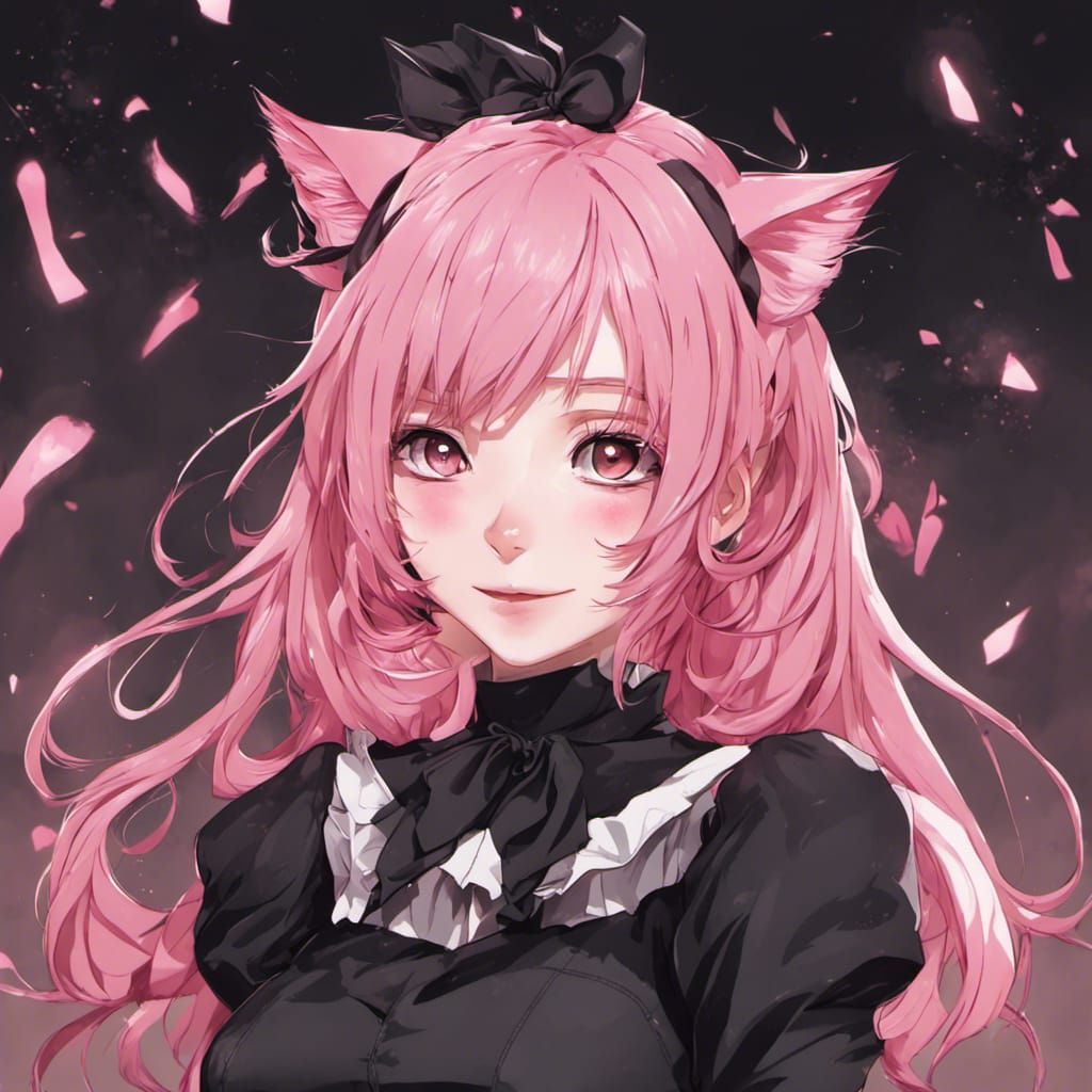 Anime Catgirl with Pink Hair in Manga Style