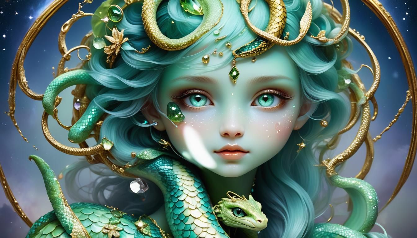 Mythical Serpent in Enchanted Forest: Dark Fantasy Illustrat...