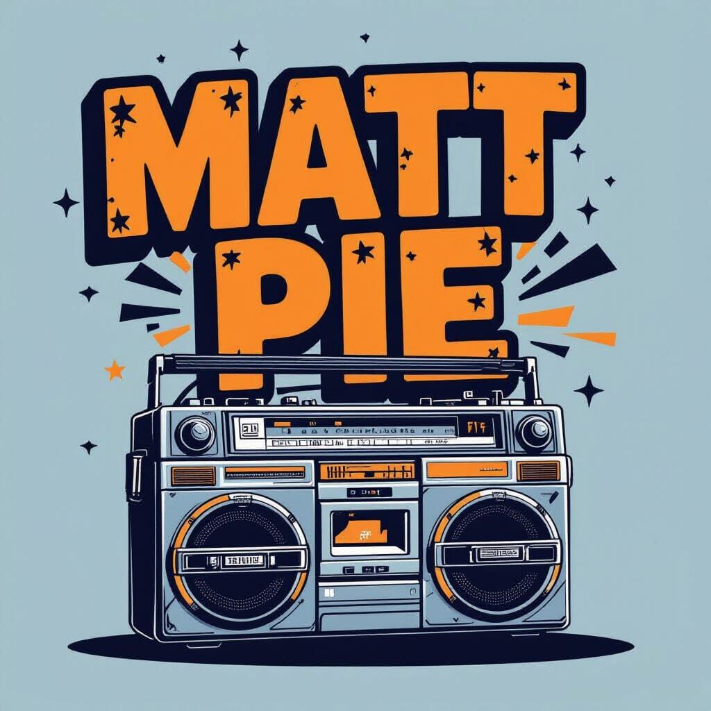 Retro 80s Boombox with "MATT PIE" Text in Vector Style