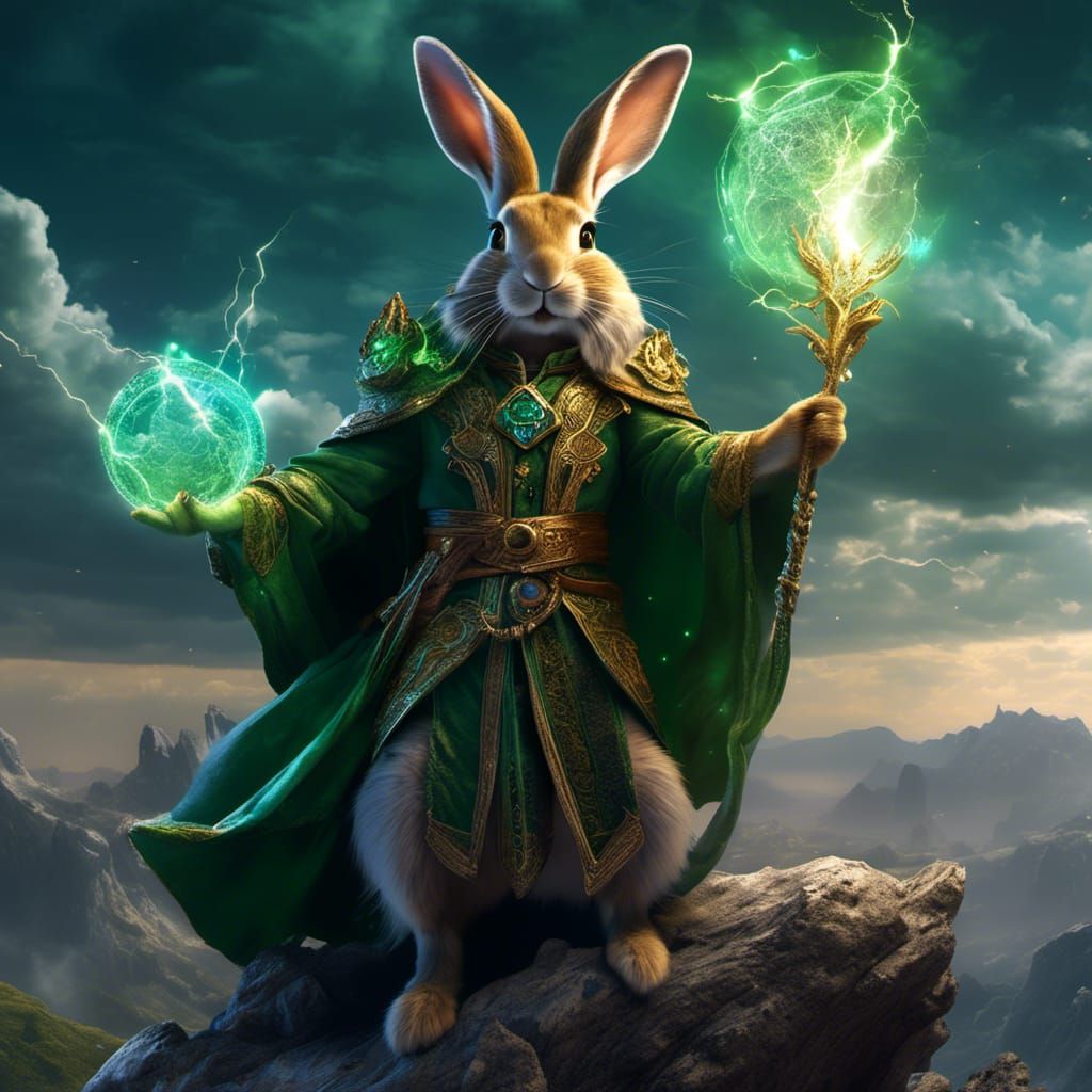 Majestic Hare Sorcerer with Magic Staff