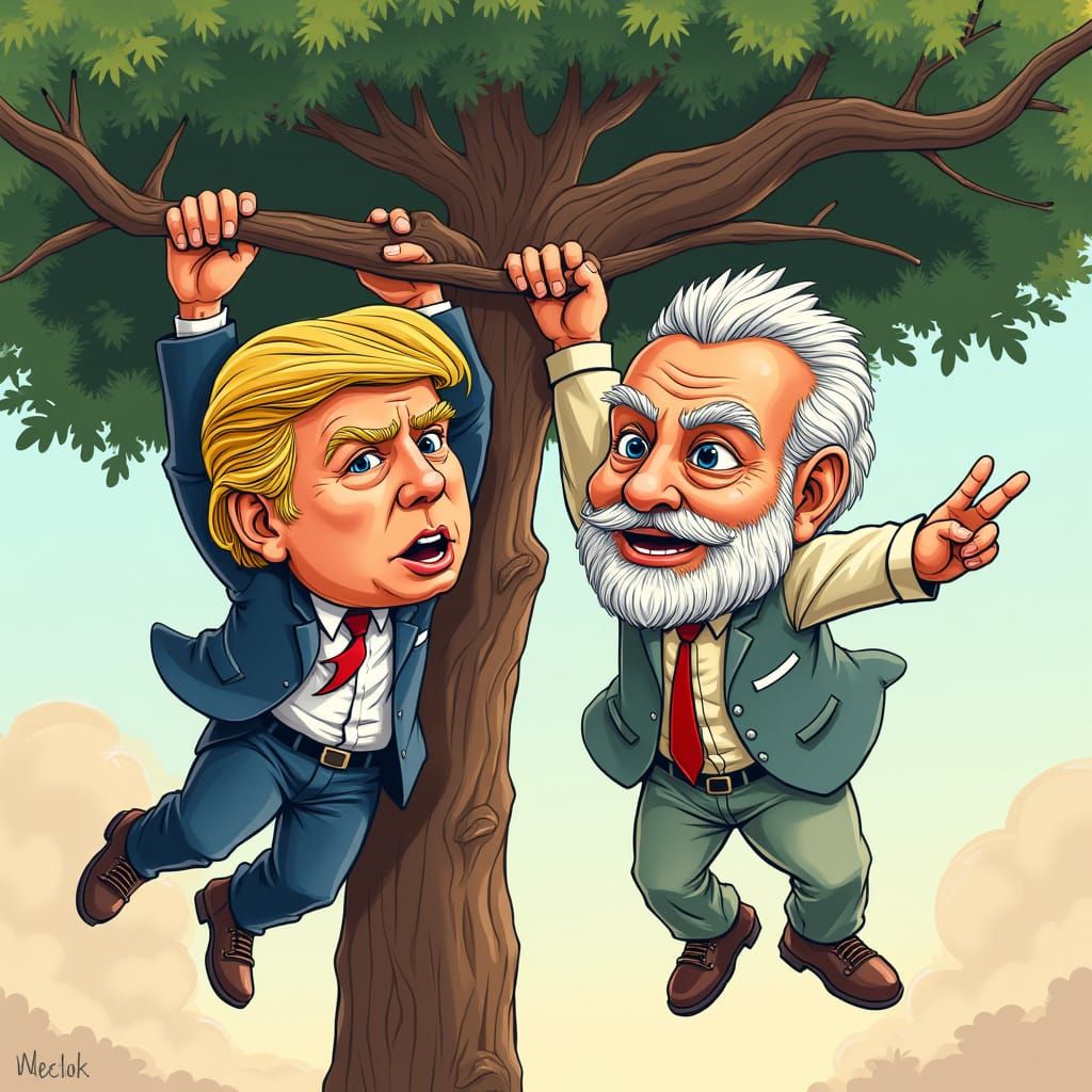 Cartoon of Trump and Modi Hanging From a Tree