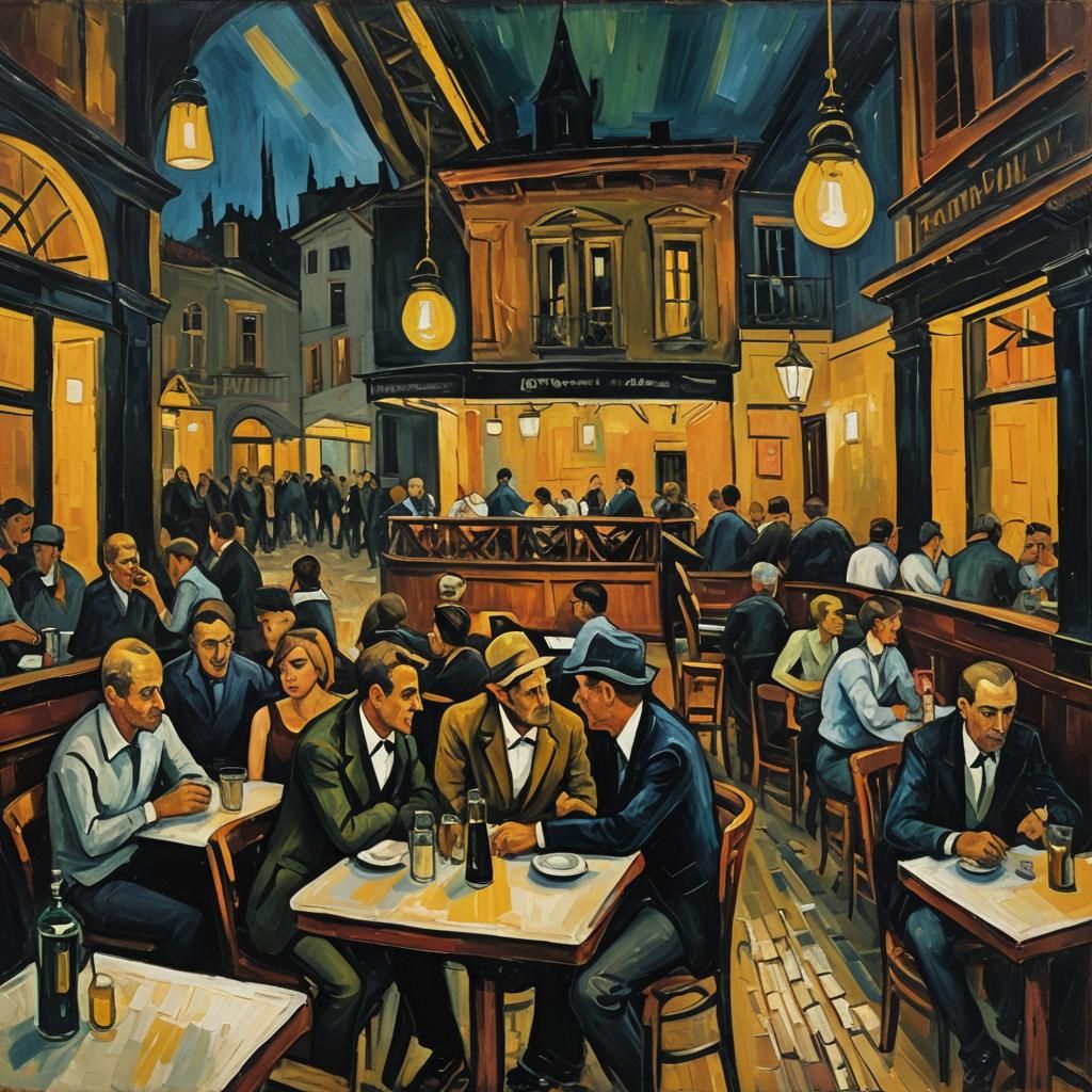 Night Cafe in Arles: Expressionist Impasto Oil Painting