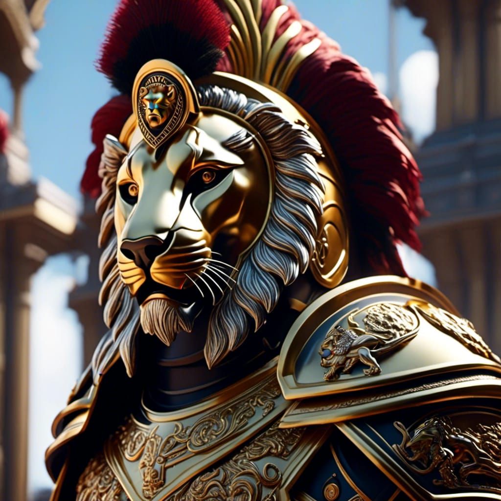 Roman Gladiator Helmet with Lion, 3D Render