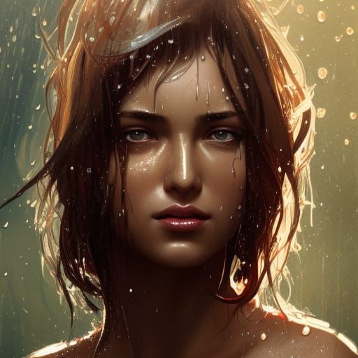 Gorgeous Woman in Shower: Hyperdetailed Art Portrait
