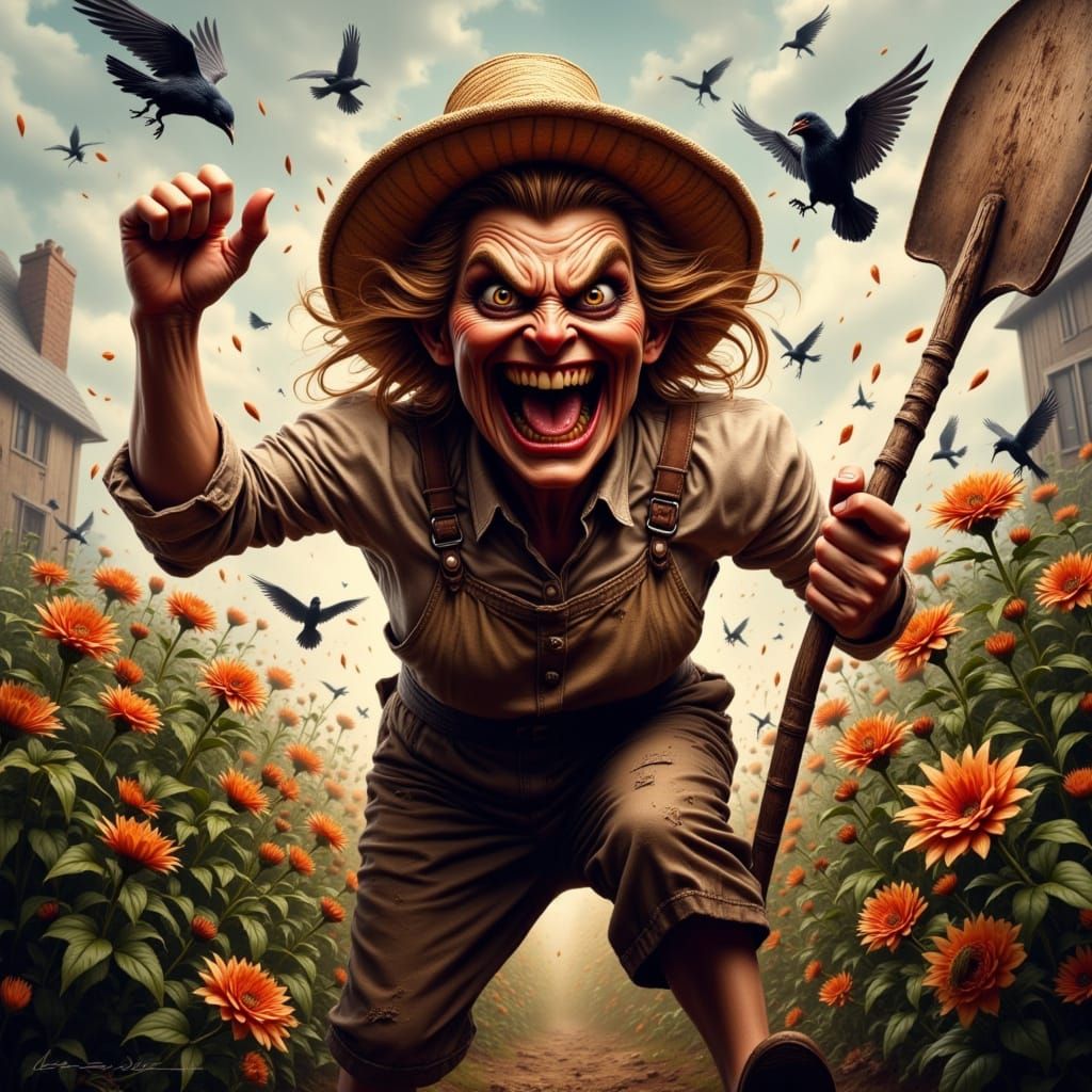 Angry MeeMaw Confronts Crows in Hyperrealistic Digital Art