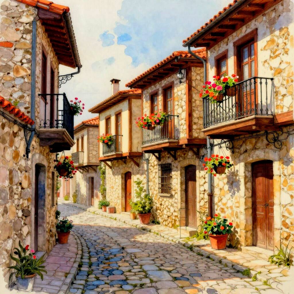 Charming Old Town Street with Cobblestone Paths