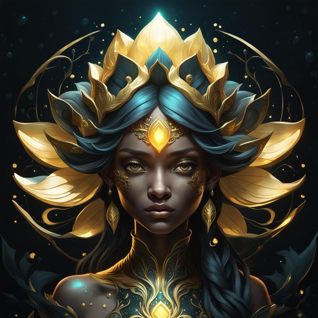 Bioluminescent Lotus Fae: Art Nouveau Portrait