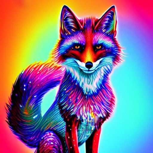 Rainbow Fox in Cosmic Candyland, Holographic Illustration
