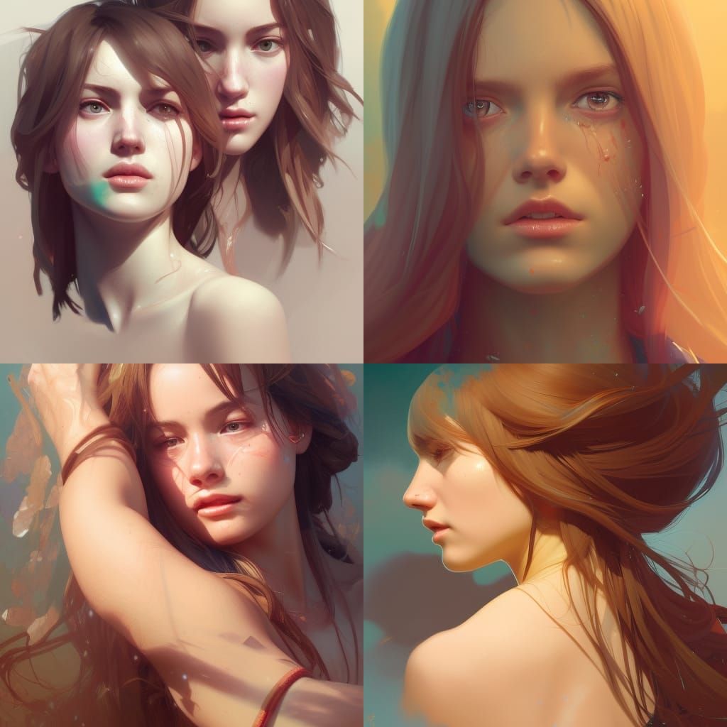 Girls Kissing Portrait in Hyperdetailed Art Style