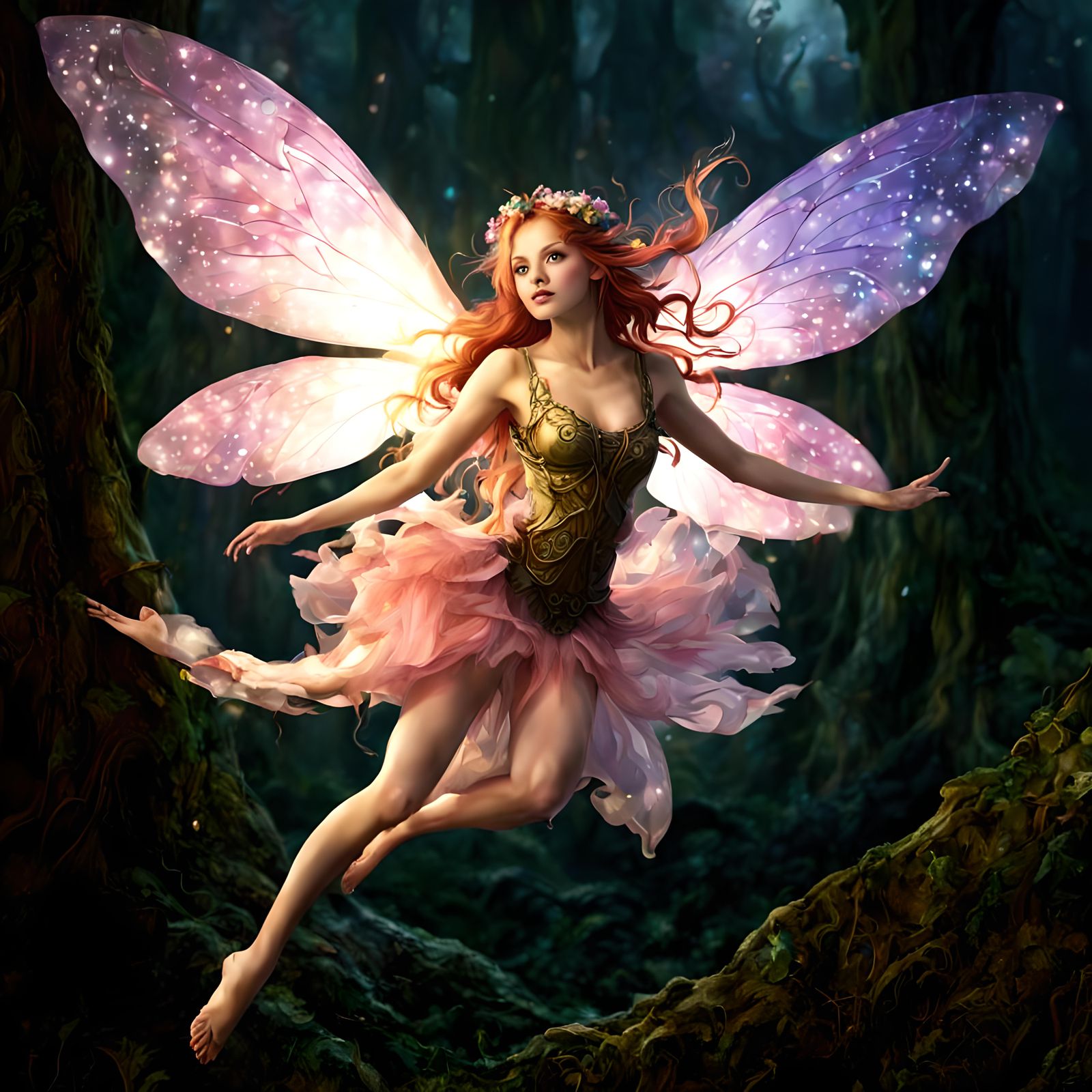 Beautiful fantasy fairy, flying, age 25