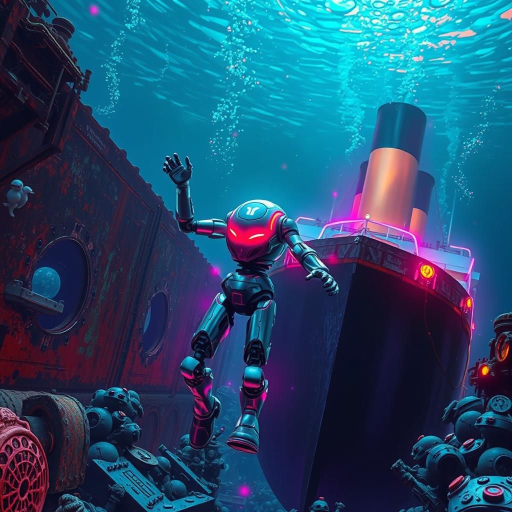 Underwater Robot on the sunken Titanic ship