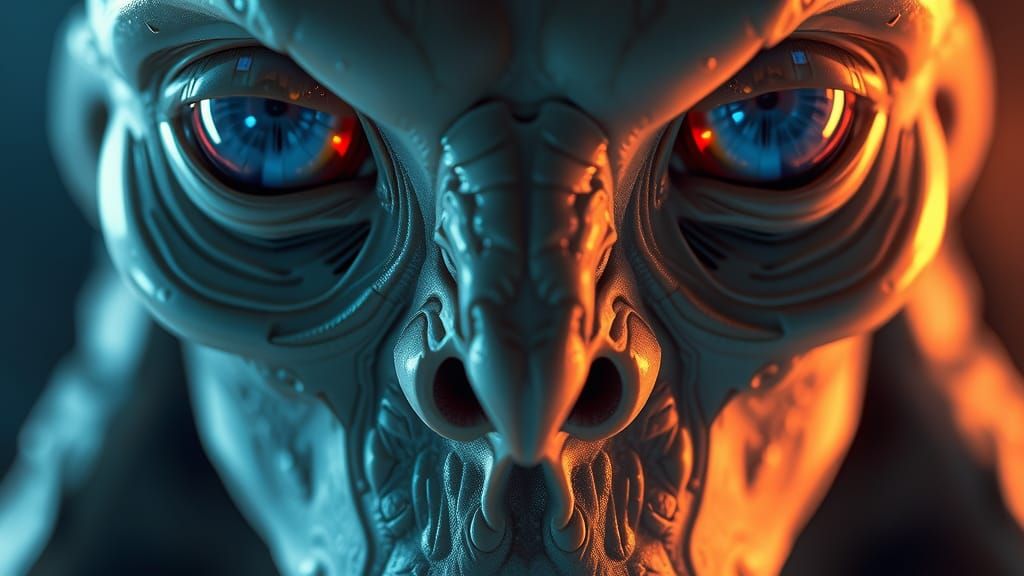 Hyperrealistic Alien Face with Ethereal Glow