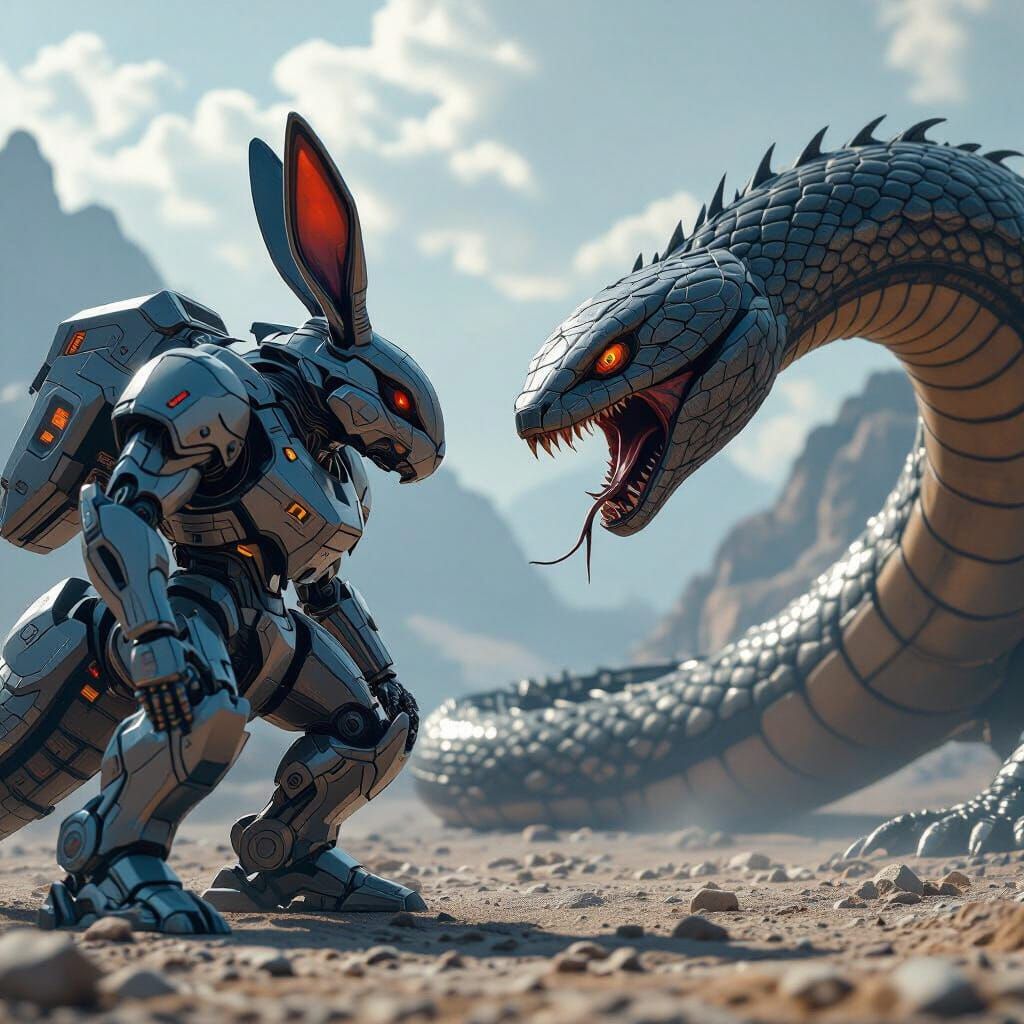 Mecha Rabbit Battles Giant Alien Snake in Cinematic Sci-Fi S...