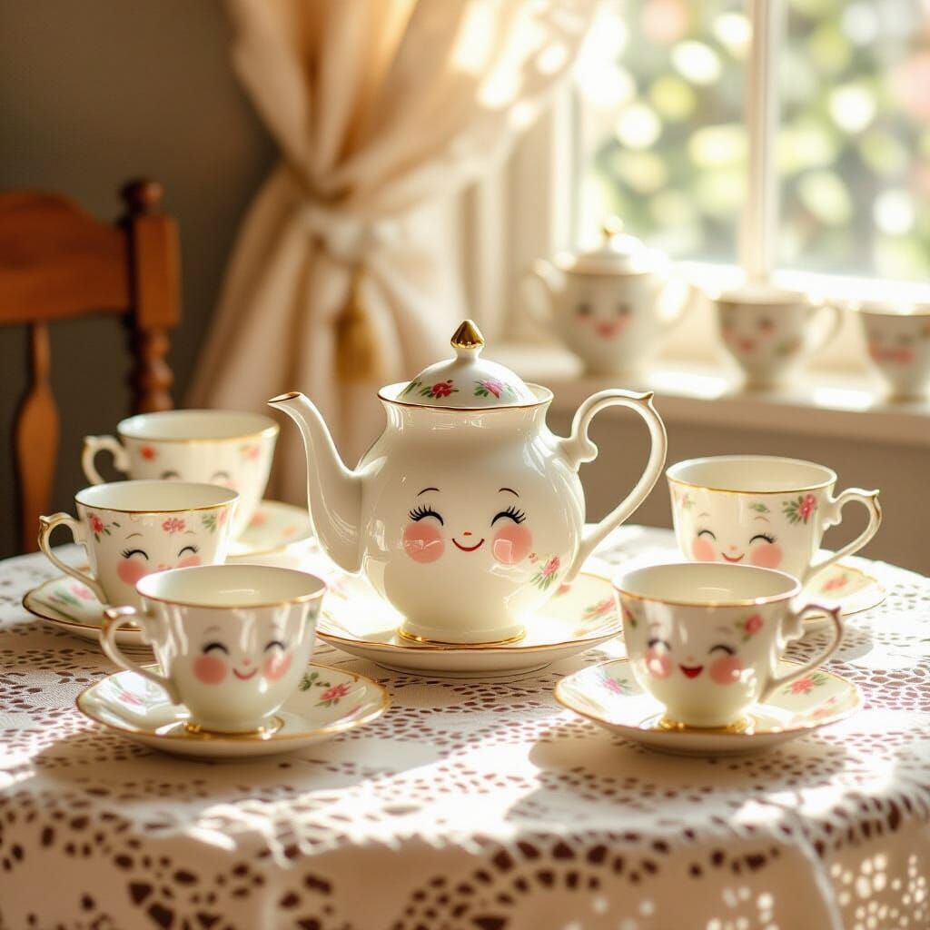 Whimsical Watercolor Tea Party with Smiling Teacups
