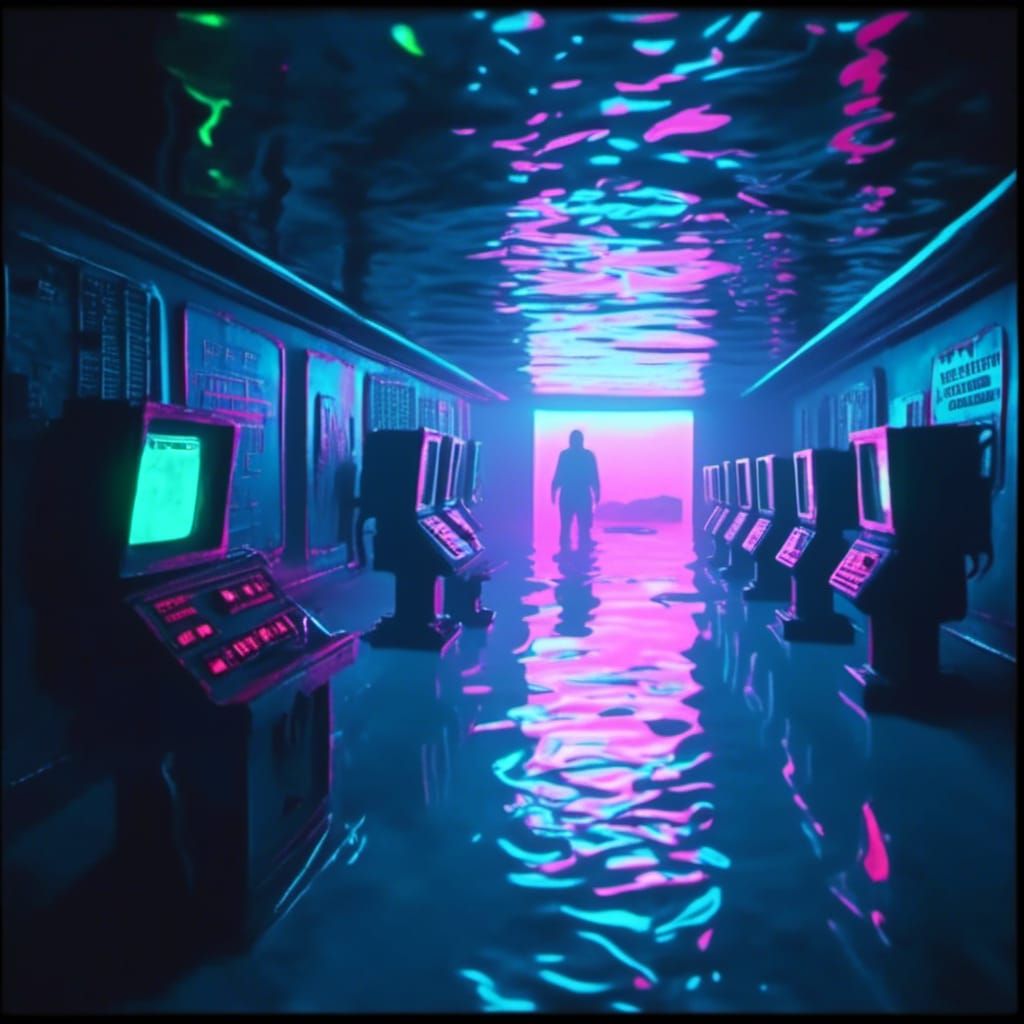 Underwater Research Center in Vaporwave Liminal Style