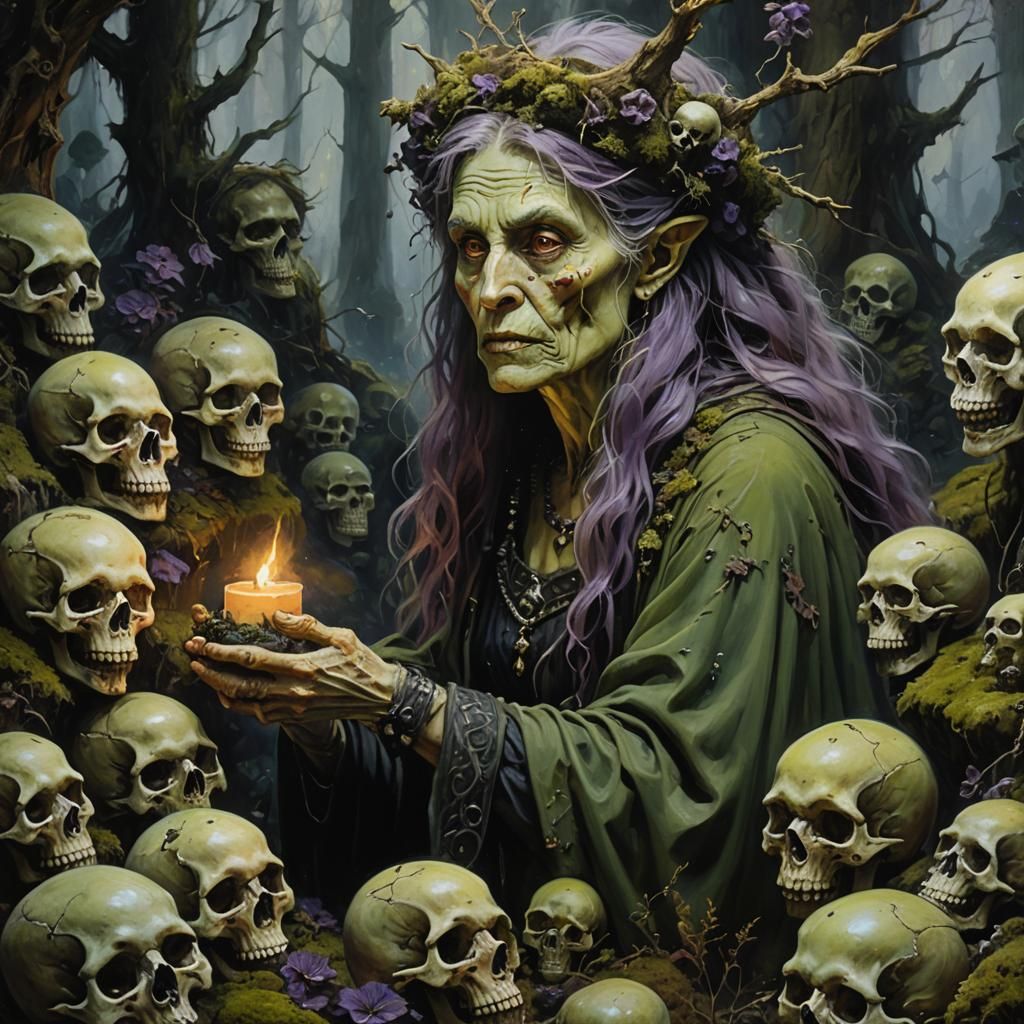 Forest Hag Witch Portrait in Oil Painting Style