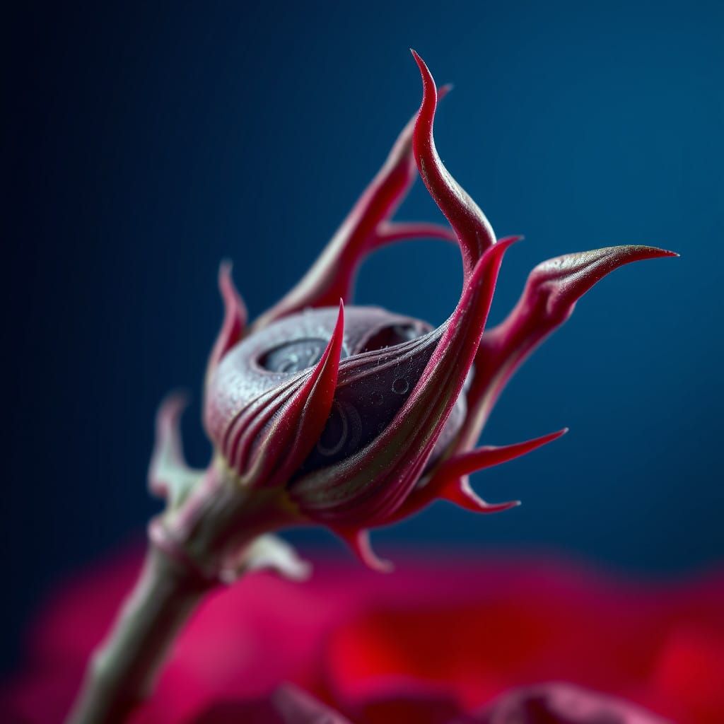 Hyperrealistic Rose Thorn in Deep Blue Hues