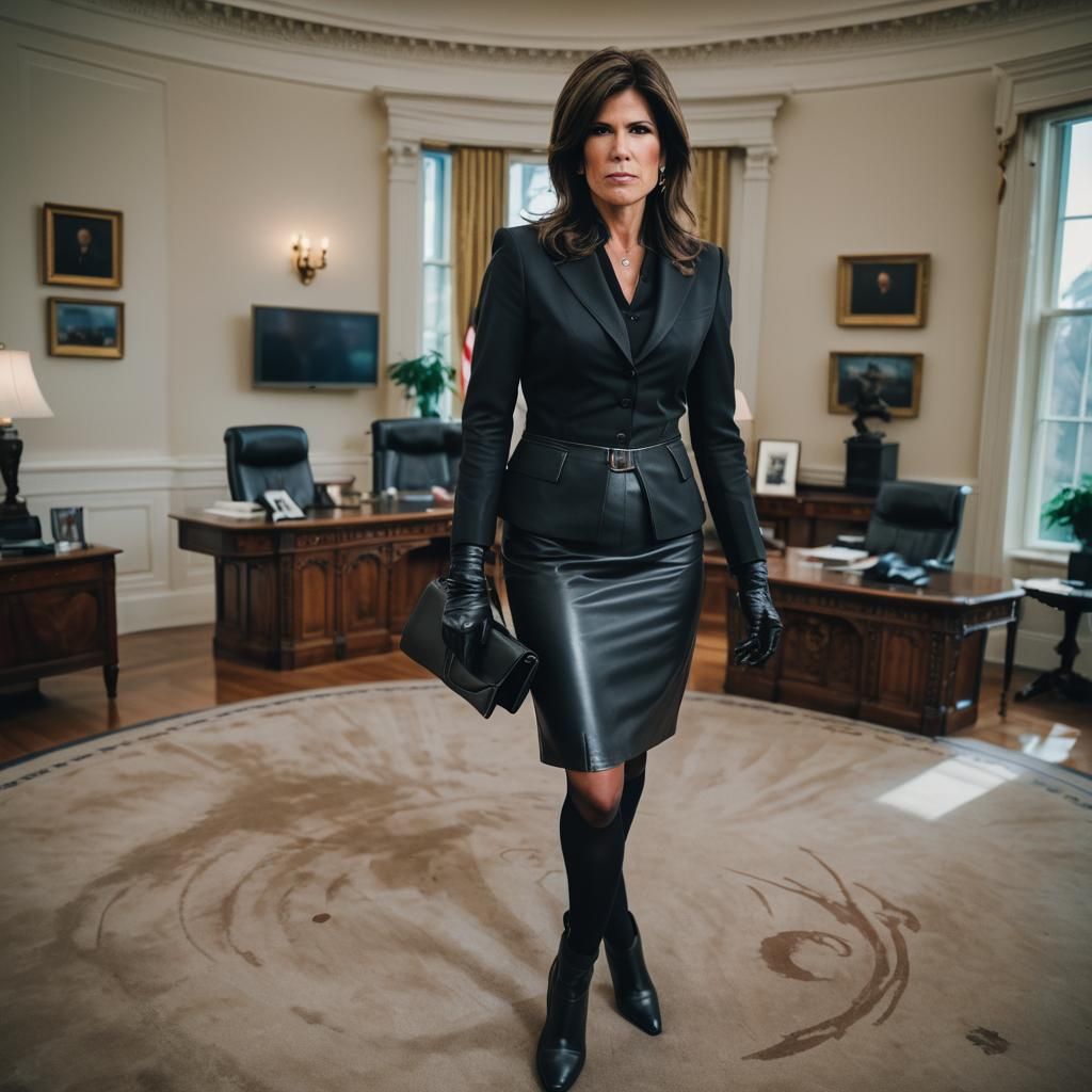 A full-body image of Kristi Noem, angry face, dressed in a s...