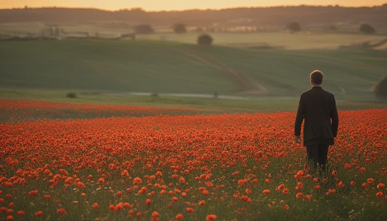 Poppy Field Sunset: Oil Painting Landscape Photography