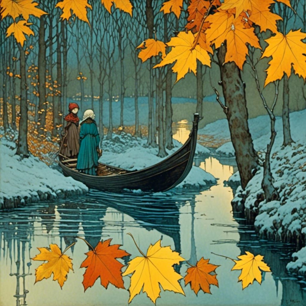 Autumn Leaves Fall, Vintage Painting Style