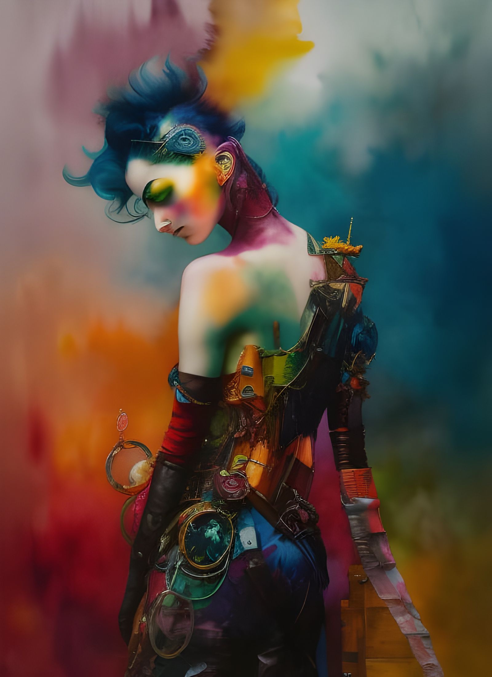 Dystopian Old Man in Watercolor Style