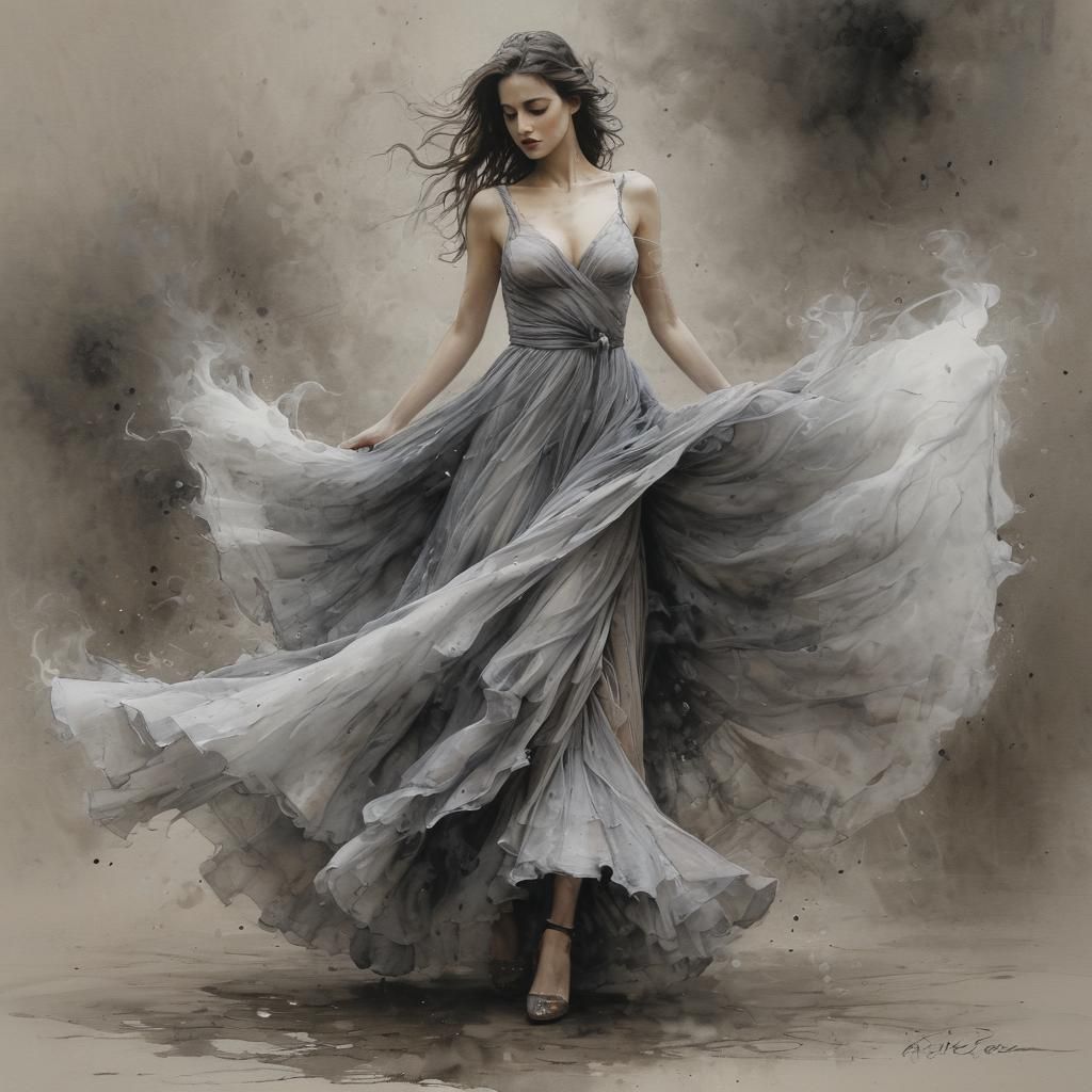 Smoky Nightmare Dress: Surreal Watercolor Dance