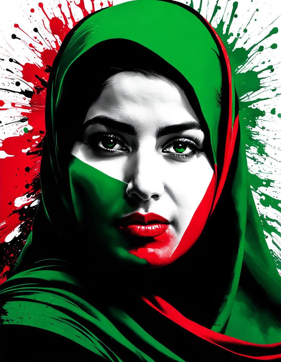 Palestinian Woman Portrait in Splash Art Style