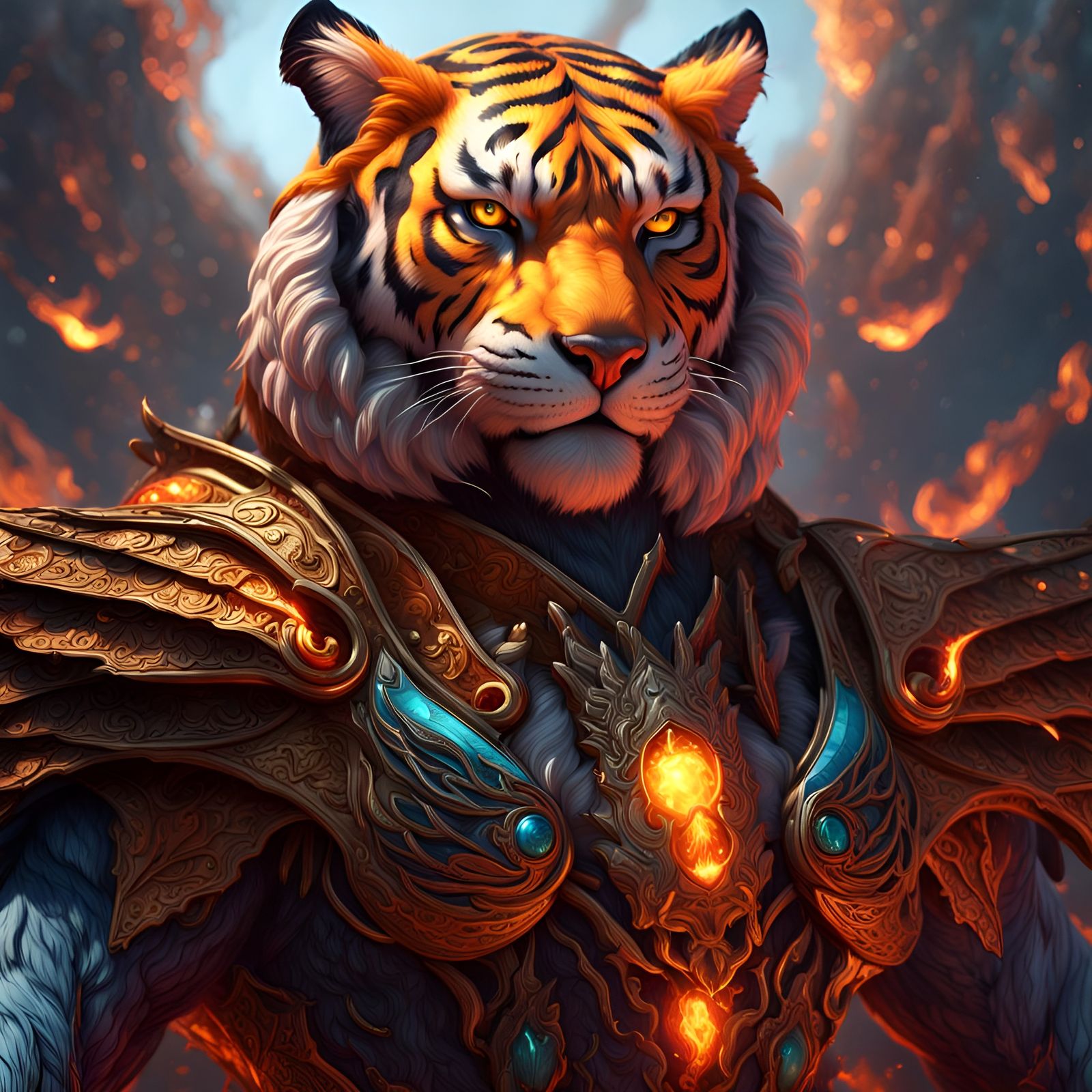 Winged Tiger Archangel in a Fantasy Landscape