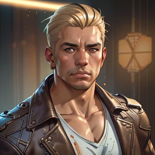 Detailed Portrait of a Blonde Man in Leather Jacket