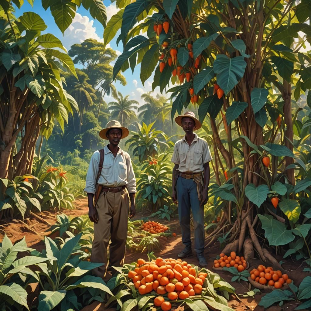 Lush African Farmland in Dreamlike Art Nouveau Style