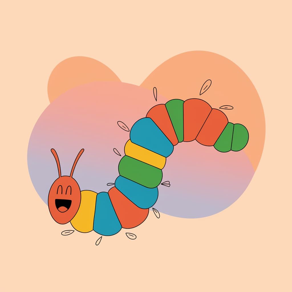 Excited Caterpillar in Minimalist Vector Art
