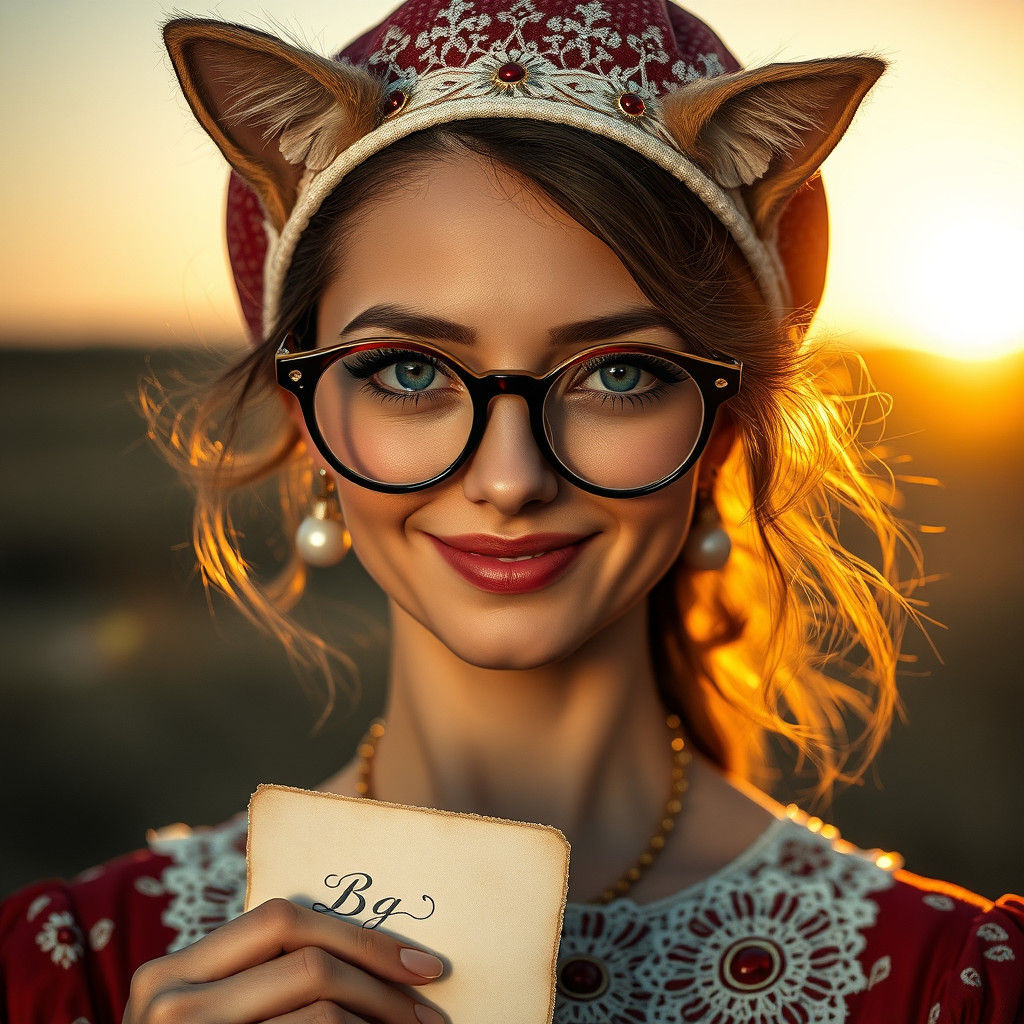Persian Woman with Blue Eyes and Cat-Eye Glasses