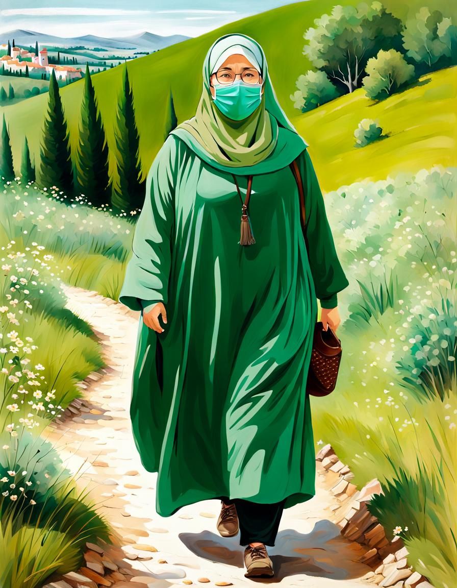 Woman in Hijab Hiking Through Croatian Landscape