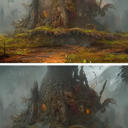 Shrek-Gru Goblin in Misty Swamp: Fantasy Art