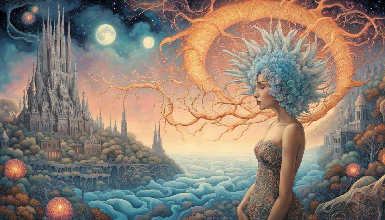 Ethereal Woman Carrying Birds, Nature Connection