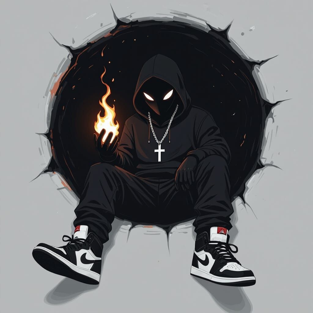 Monochrome Figure with Fire, in Digital Art Style