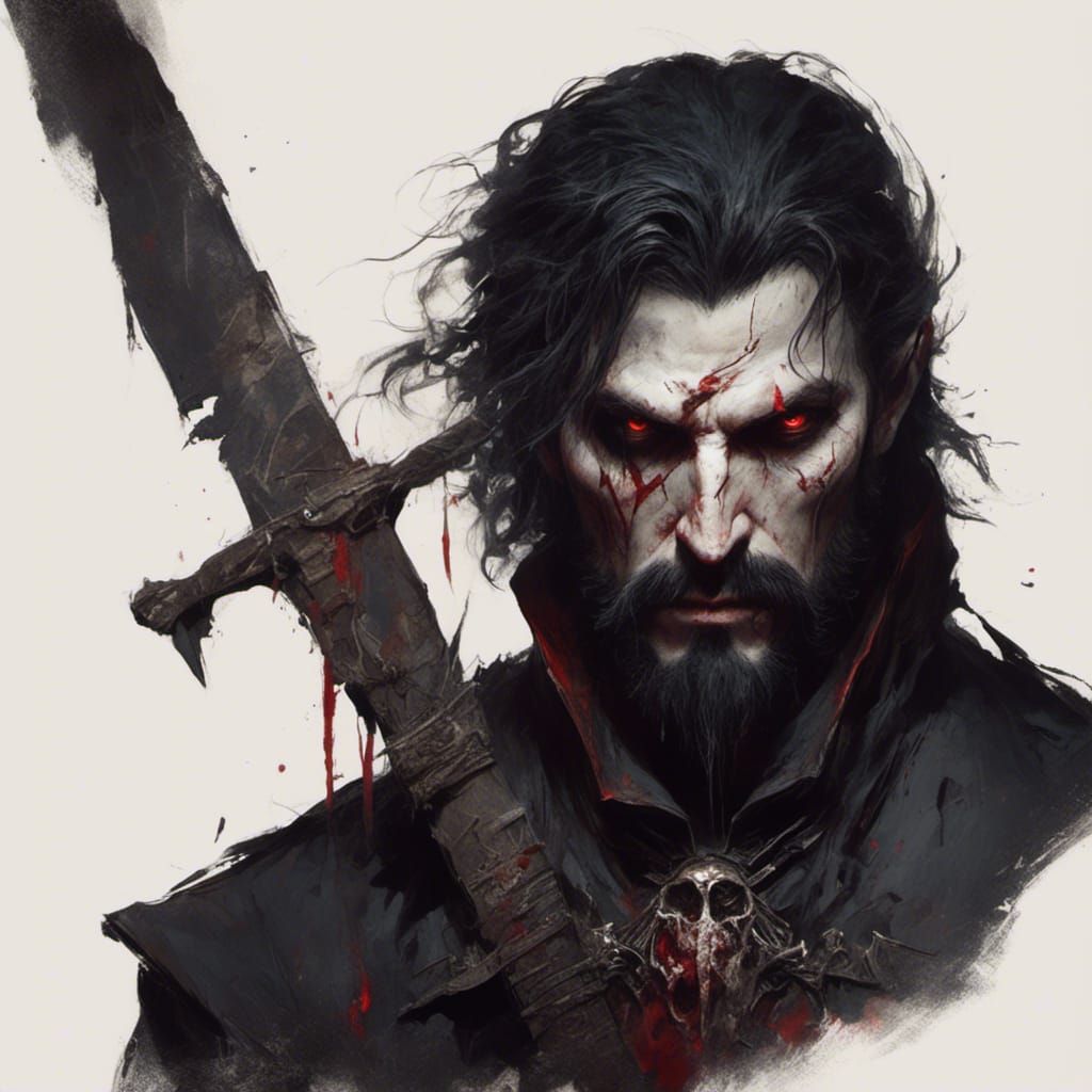 Vampire Portrait with Red Eyes in Dark Fantasy Style