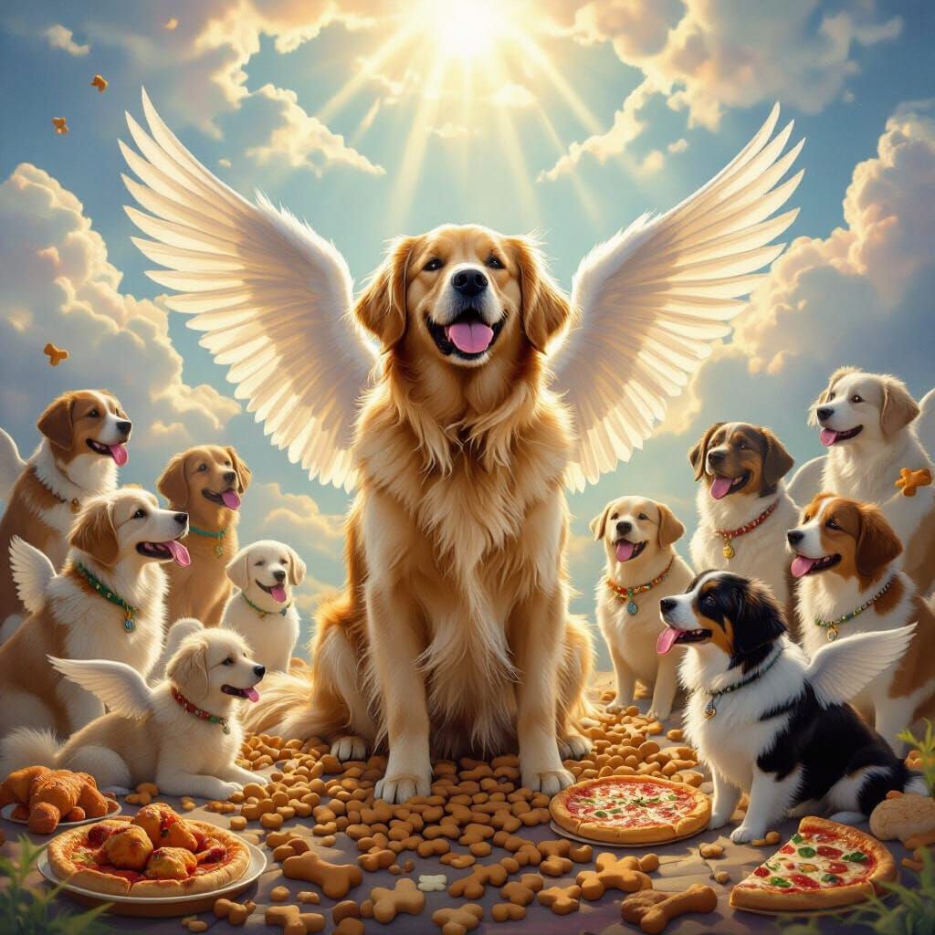 Golden Retriever Welcomed to Heaven by Dog Friends